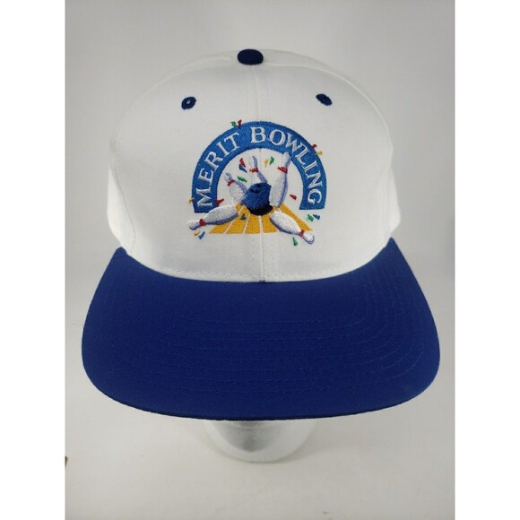Vintage Merit Bowling Trucker Hat Embroidered Blue White Snapback NOS Pins Ball - Picture 11 of 14